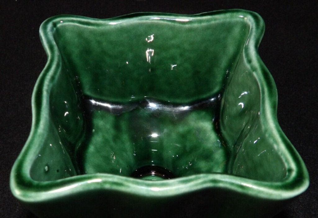 Hull Pottery Imperial Line F4 Green Square Pedestal Planter Vase — Vintage Collectible