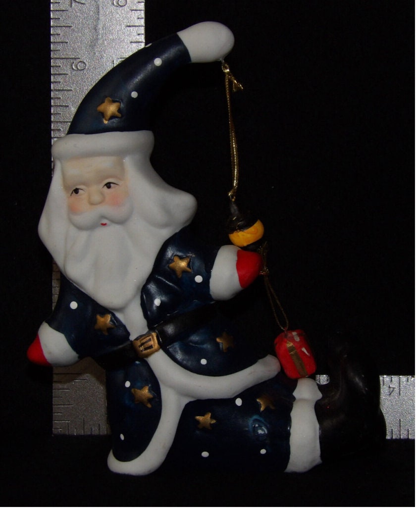 Vintage Ceramic Moon-Shaped Santa Claus Candle Holder — Holiday Décor Collectible