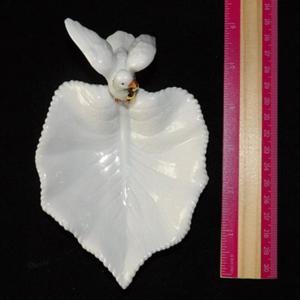 Vintage Porcelain Trinket Dish — Dove with Golden Bells & Wreath