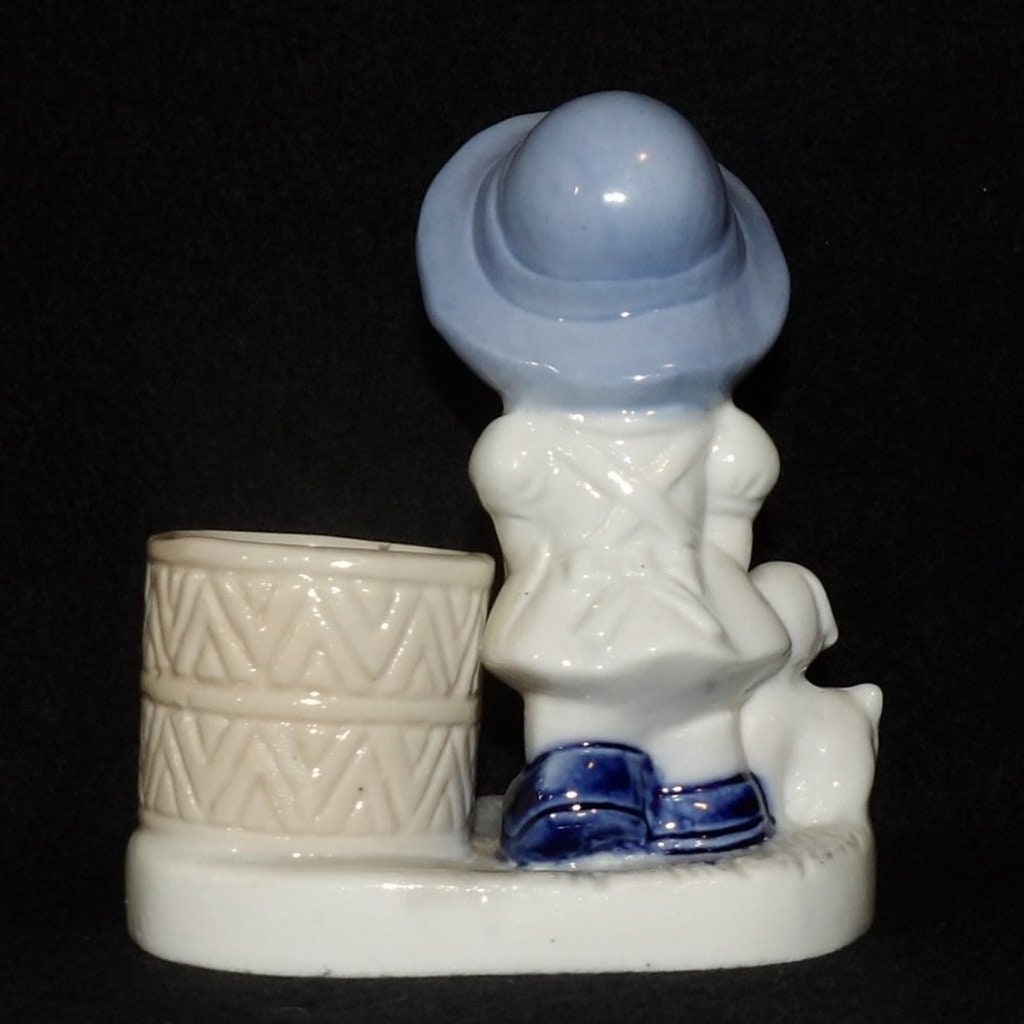 Vintage Girl Holding Flower and Puppy Toothpick/Candle Holder