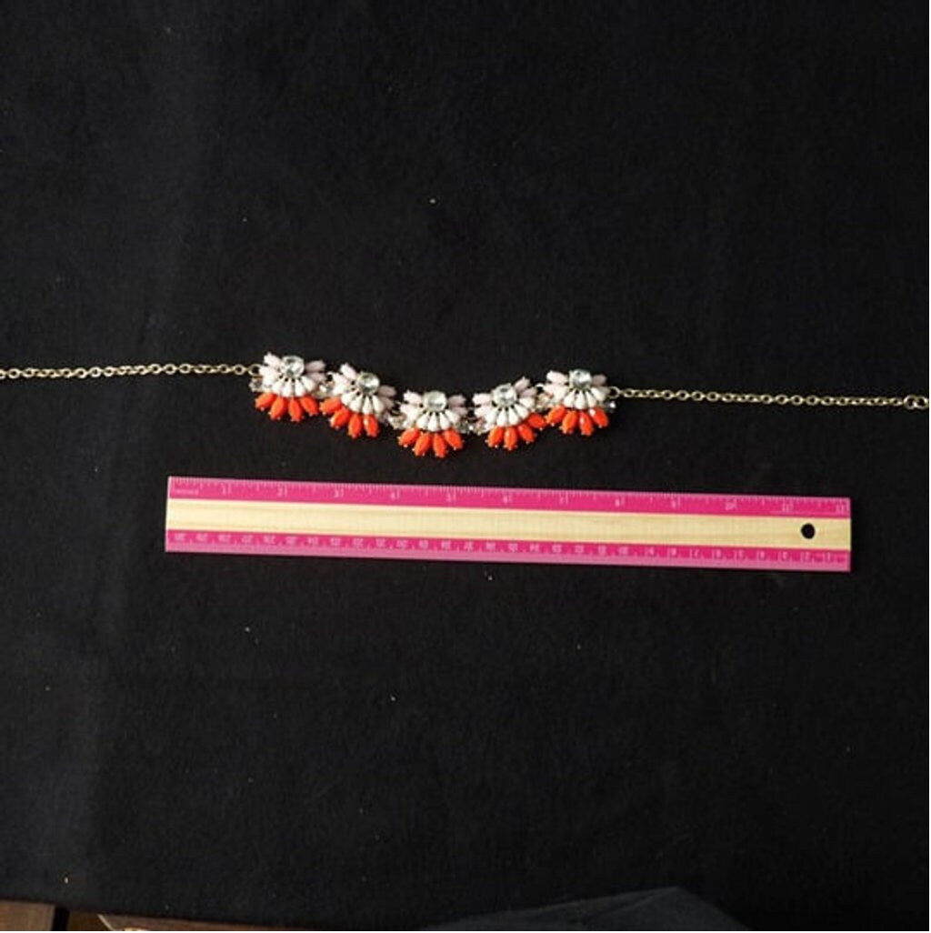J. Crew Pink Coral Crystal Floral Gold Tone Statement Necklace