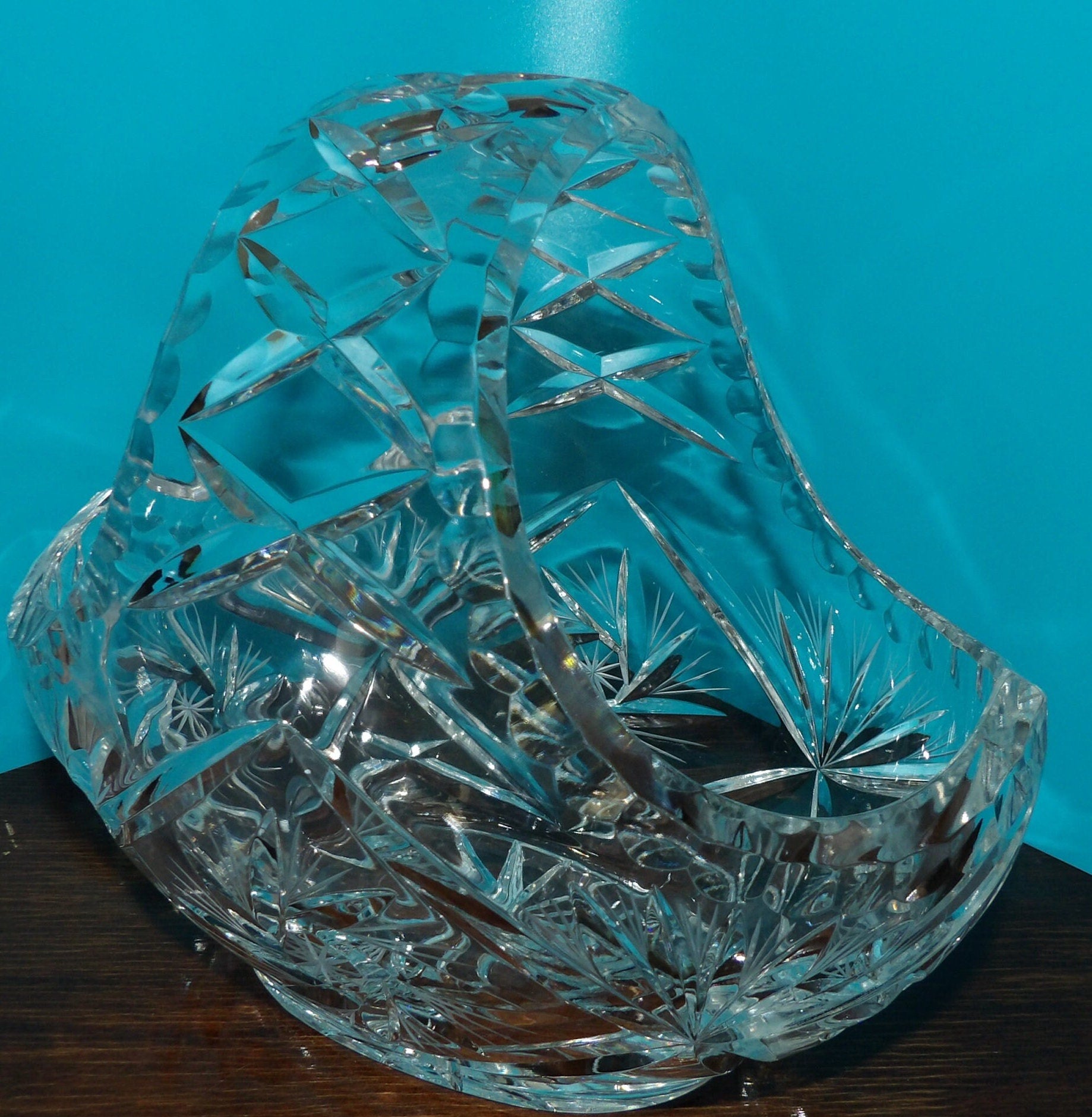 Cut Glass Lead Crystal Bowl with Handle