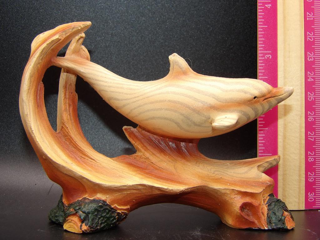 Beige & Brown Dolphin Wood Sculpture