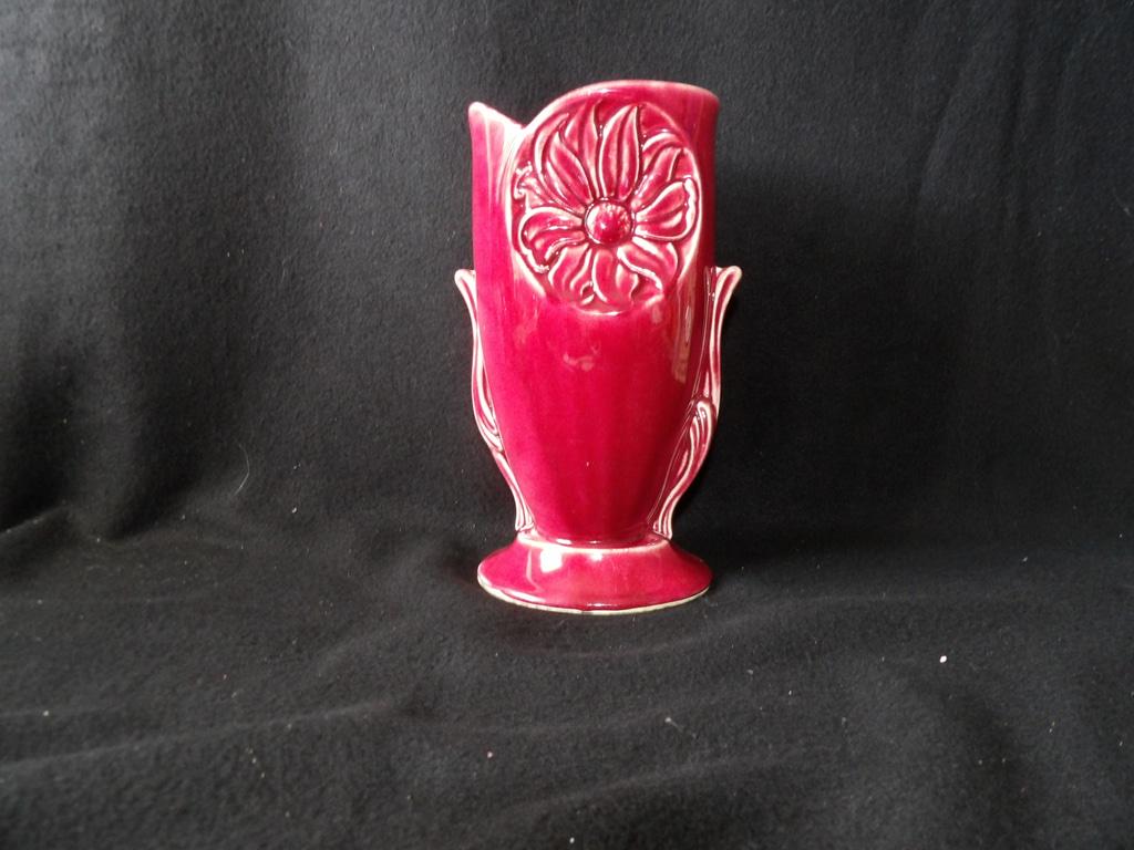 Red Ceramic Flower Design Home Decor Vase 1940's