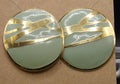 Vintage Round Post Earrings — Light Green Enamel & Gold Tone Abstract Design