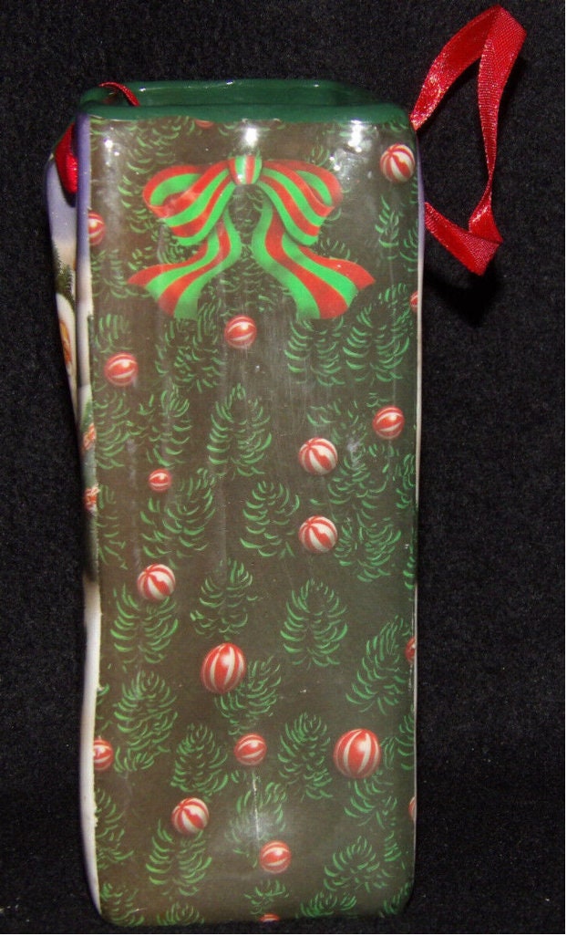 Vintage Multicolor Ceramic Christmas Bag — Holiday Décor & Collector's Piece