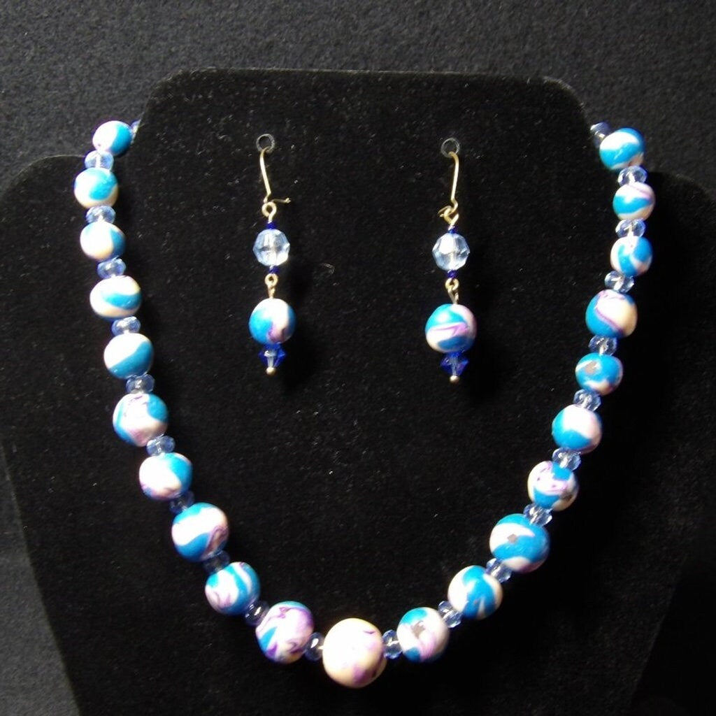 Handmade Purple & Pink Chunky Bead Necklace & Earring Set